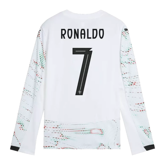 Camisola Manga Comprida Portugal 2025 Alternativa Branca Versão Adepto RONALDO #7