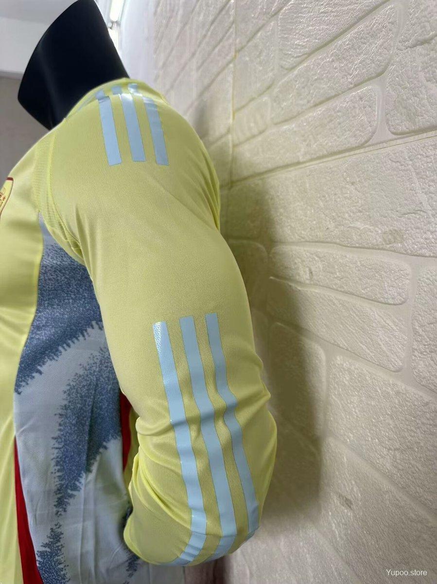 Camisola Manga Comprida Espanha 2024 Alternativa Amarela Versão Jogador