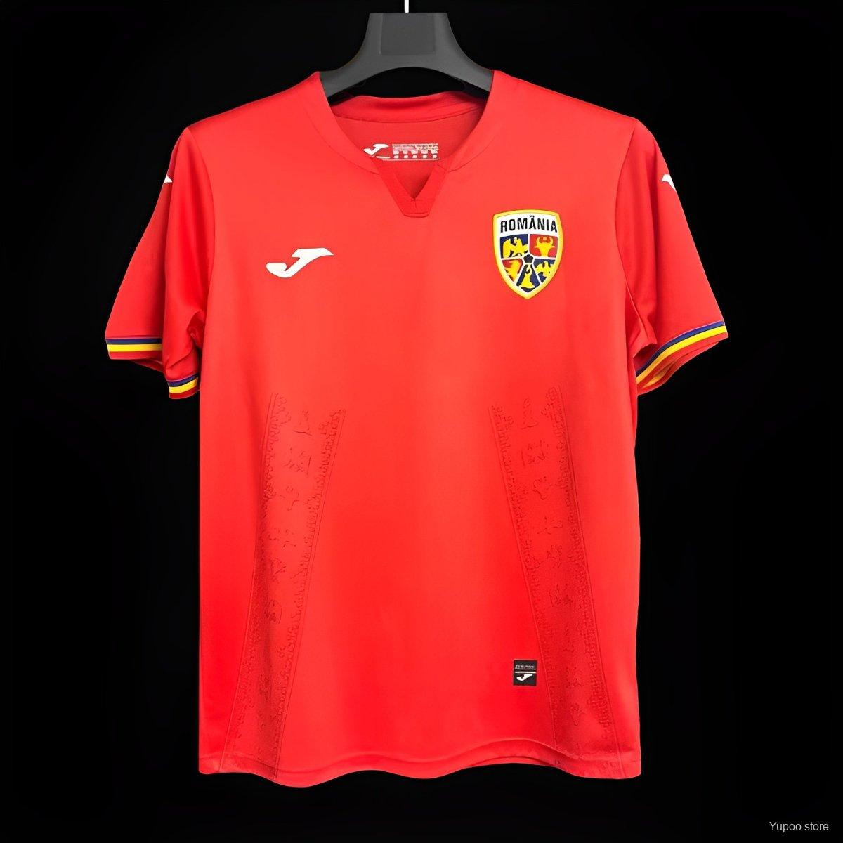 Camisola Romenia 2024 Alternativa Vermelha Versão Adepto