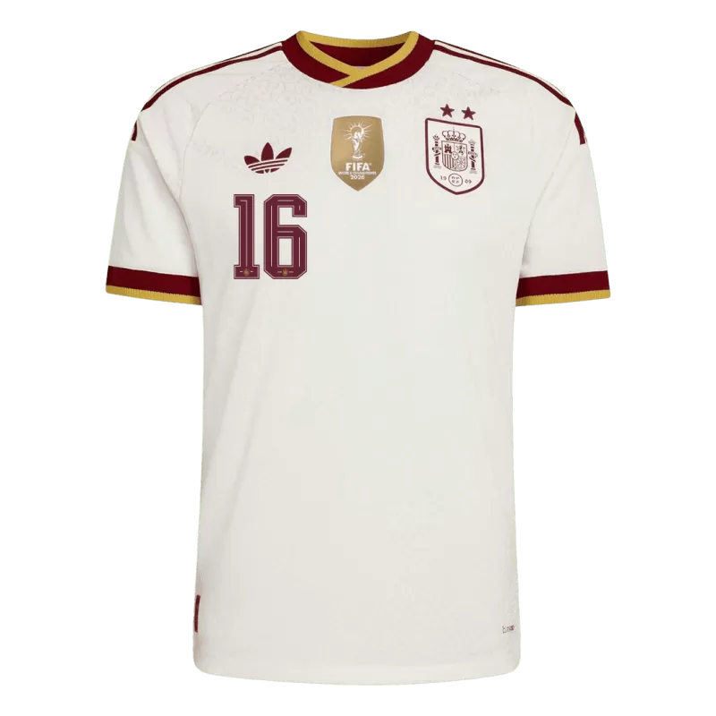 Camisola Espanha 2026 Alternativa Branca 2 Estrelas Campeão Versão Adepto RODRIGO #16