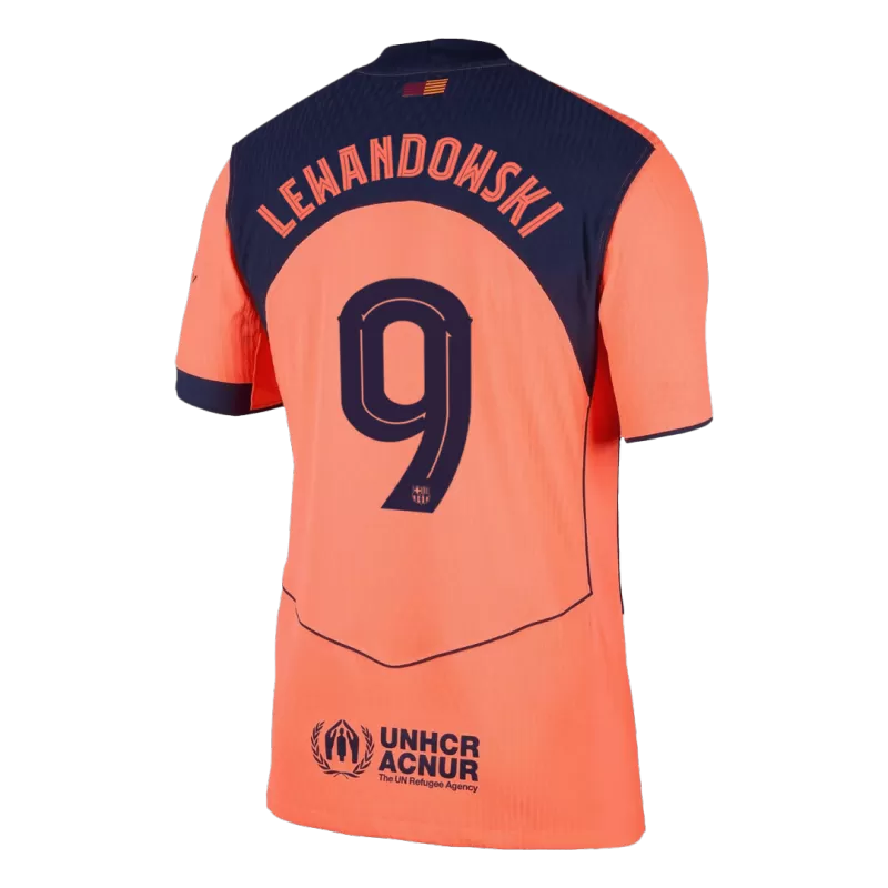Camisola FC Barcelona 2025-26 Alternativa Laranja UCL Versão Adepto LEWANDOWSKI #9