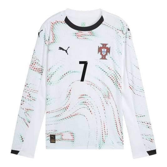 Camisola Manga Comprida Portugal 2025 Alternativa Branca Versão Adepto RONALDO #7