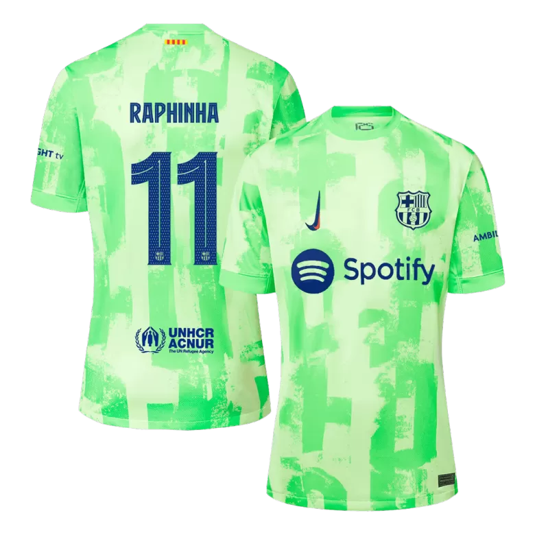 Camisola FC Barcelona 2024-25 Alternativa Verde UCL Versão Adepto RAPHINHA #11