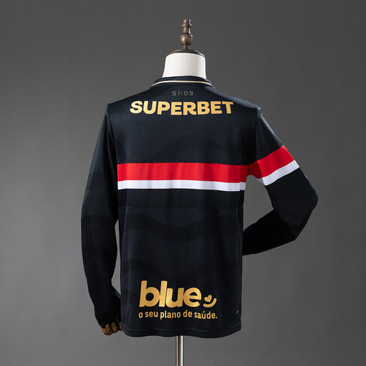 Camisola Manga Comprida São Paulo FC 2025-26 Alternativa Preta Versão Adepto Todos Patrocinadores