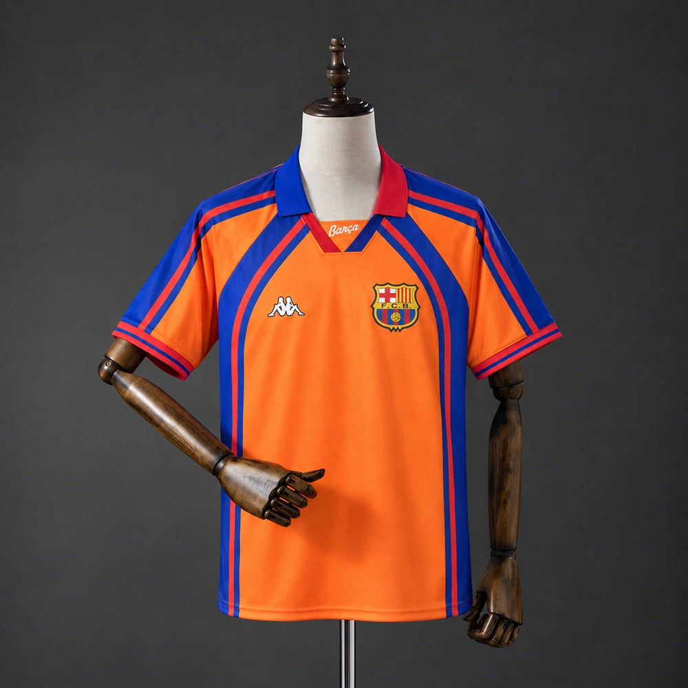 Camisola FC Barcelona 1997-98 Alternativa Laranja UCL Versão Adepto