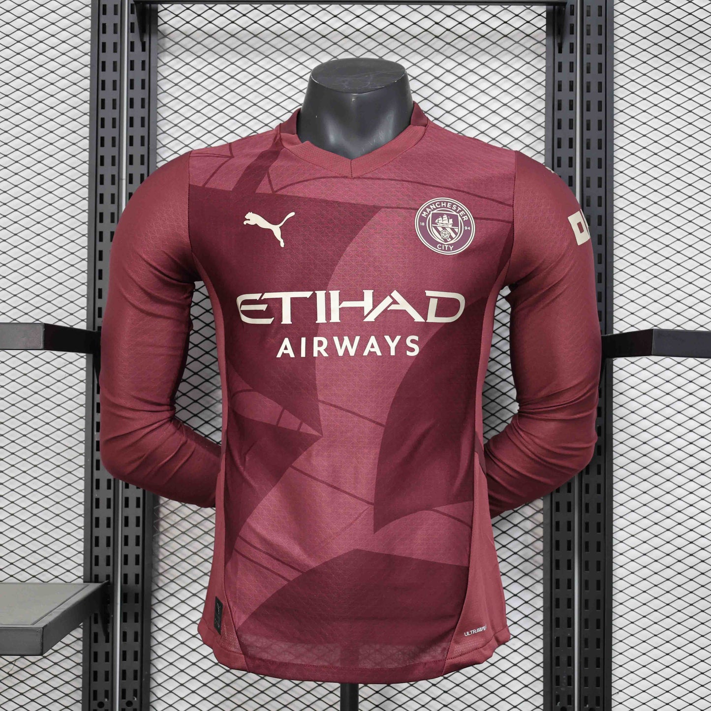 Camisola Manga Comprida MCI 2024-25 Alternativa Vermelha Versão Jogador
