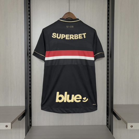 Camisola São Paulo FC 2025-26 Alternativa Preta Versão Adepto Todos Patrocinadores