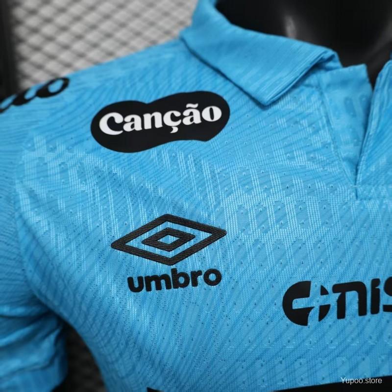 Camisola Santos FC 2025-26 Alternativa Azul Versão Jogador Todos Patrocinadores