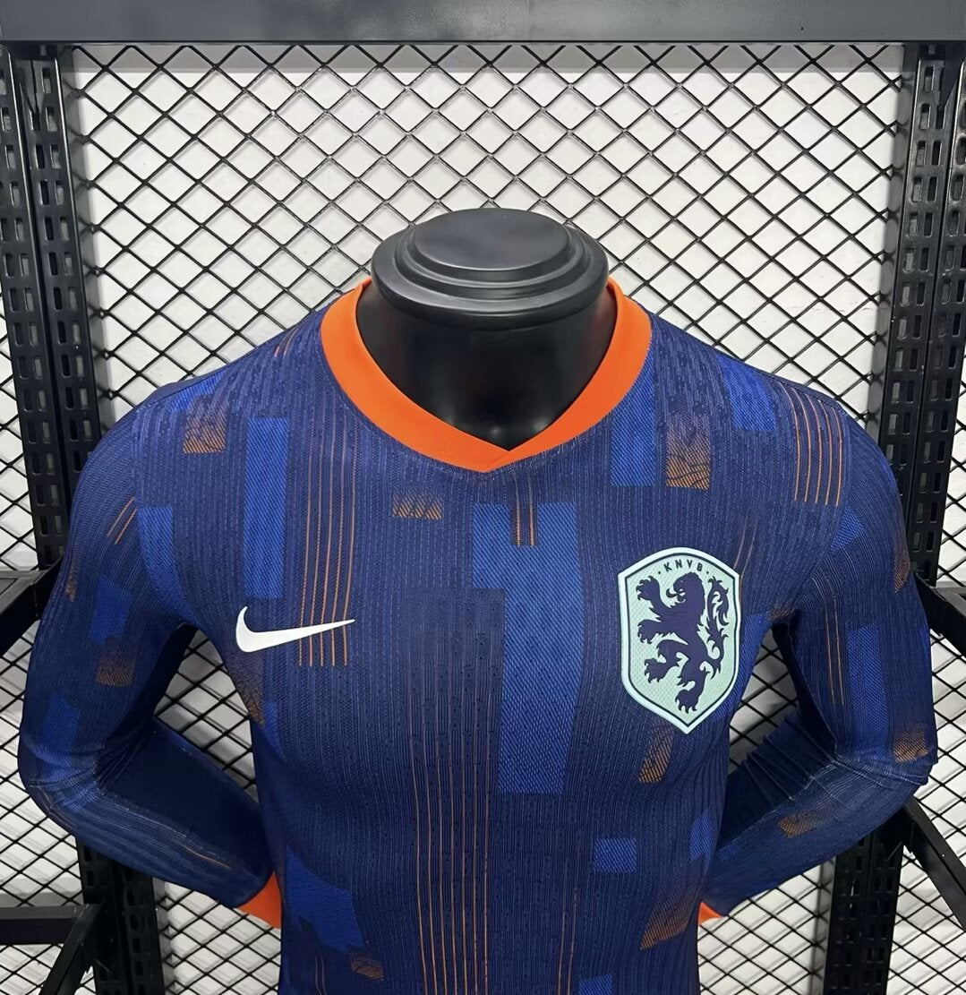 Camisola Manga Comprida Paises Baixos 2024 Alternativa Azul Versão Jogador