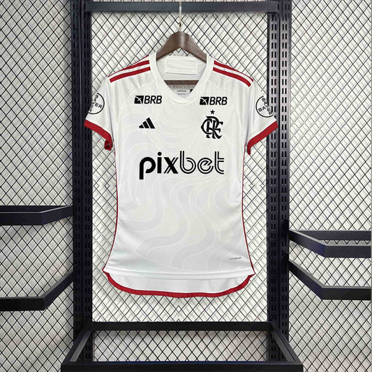 Camisola Flamengo 2024-25 Alternativa Branca Versão Mulher Todos Patrocinadores