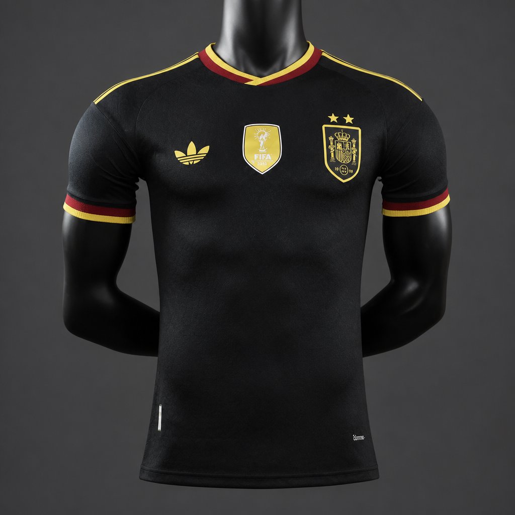 Camisola Espanha 2026 Alternativa Preta 2 Estrelas Campeão Versão Jogador