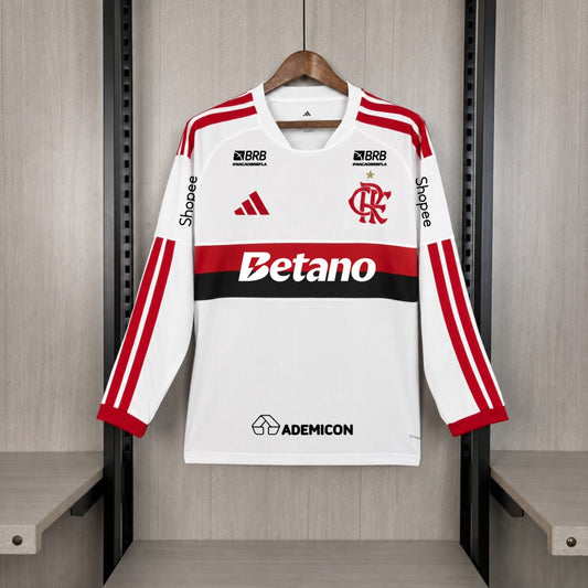 Camisola Manga Comprida CR Flamengo 2026-27 Alternativa Branca Versão Adepto Todos Patrocinadores