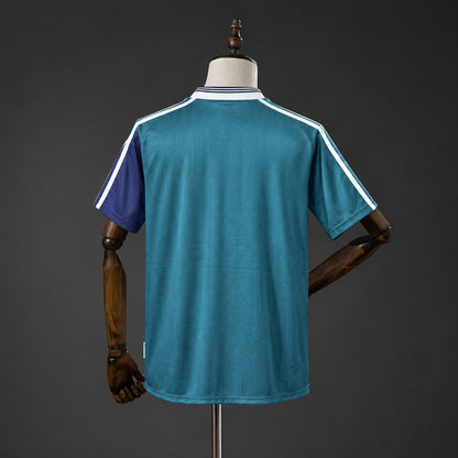 Camisola Bayer 04 Leverkusen 1997-98 Alternativa Azul Versão Adepto