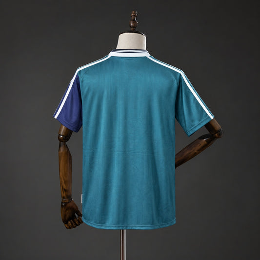Camisola Bayer 04 Leverkusen 1997-98 Alternativa Azul Versão Adepto