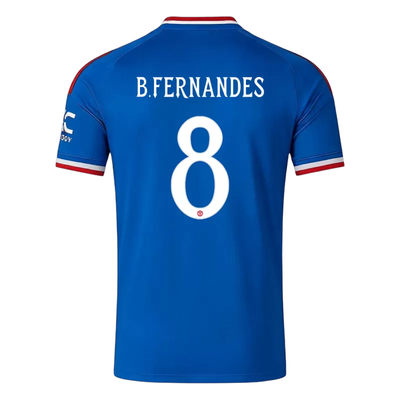 Camisola M-UNITED 2026-27 Alternativa Azul UCL Versão Adepto B. FERNANDES #8