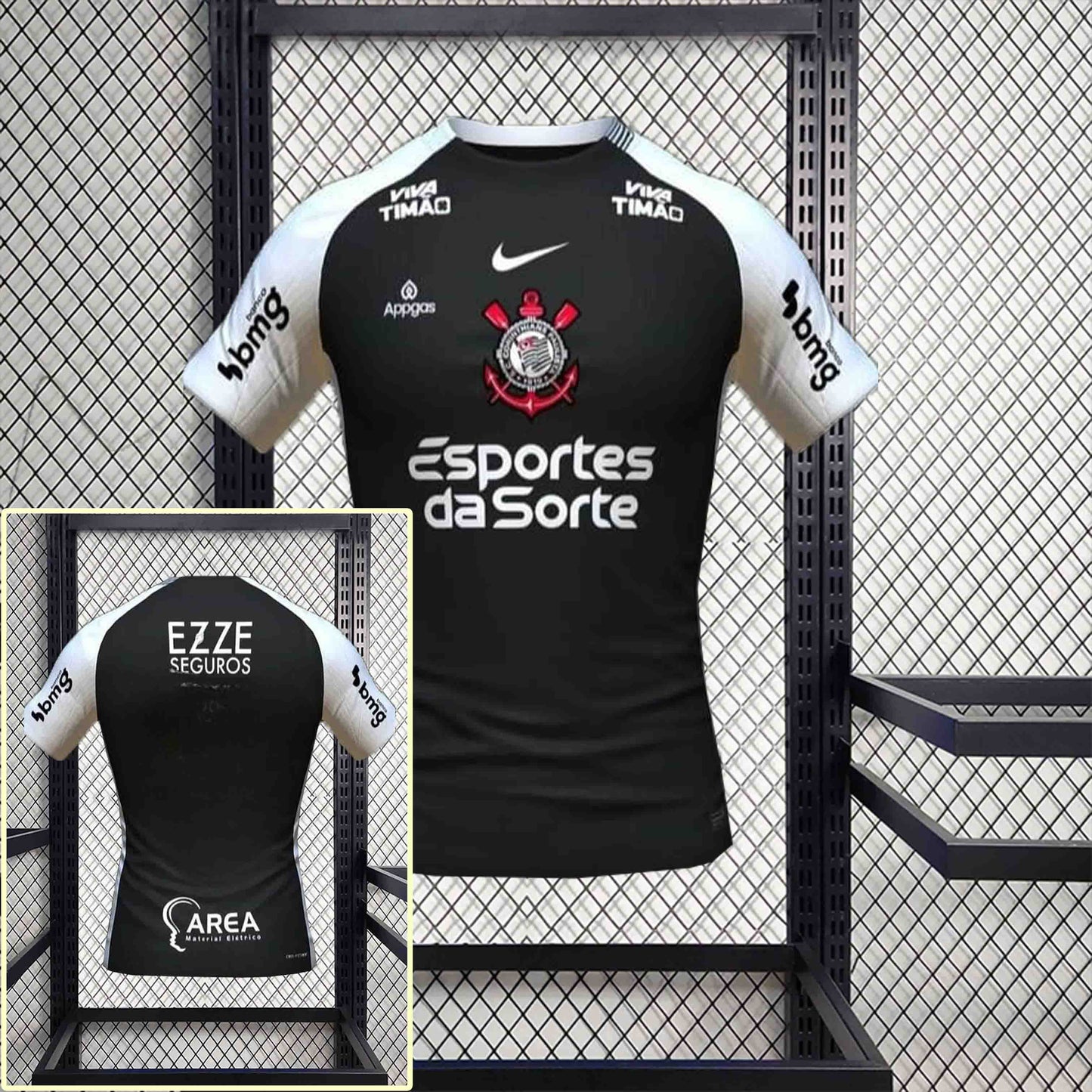 Camisola SC Corinthians 2025-26 Alternativa Preta Versão Jogador Todos Patrocinadores