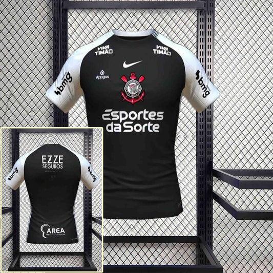 Camisola SC Corinthians 2025-26 Alternativa Preta Versão Jogador Todos Patrocinadores