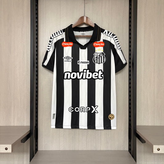 Camisola Santos FC 2026-27 Alternativa Preta/Branca Versão Adepto Todos Patrocinadores