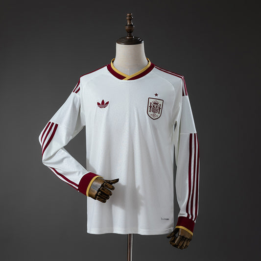Camisola Manga Comprida Espanha 2026 Alternativa Branca Versão Adepto