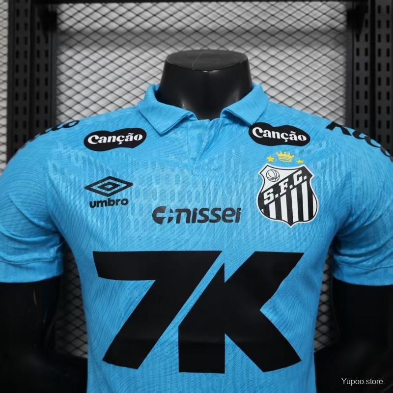 Camisola Santos FC 2025-26 Alternativa Azul Versão Jogador Todos Patrocinadores