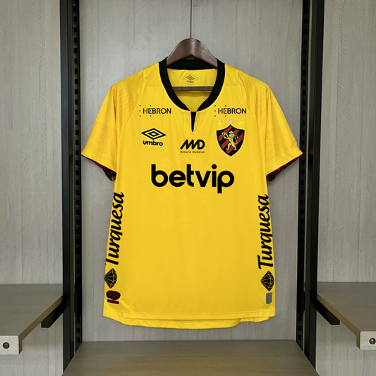 Camisola SC Recife 2024-25 Alternativa Amarela Versão Adepto Todos Patrocinadores