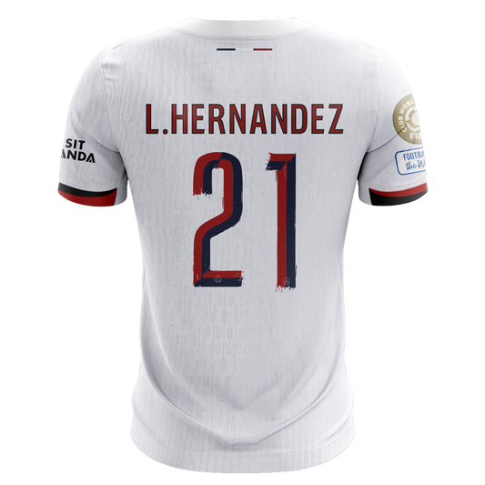 Camisola FC Paris Saint-Germain 2025-26 Alternativa Branca CWC Versão Adepto L. HERNANDEZ #21