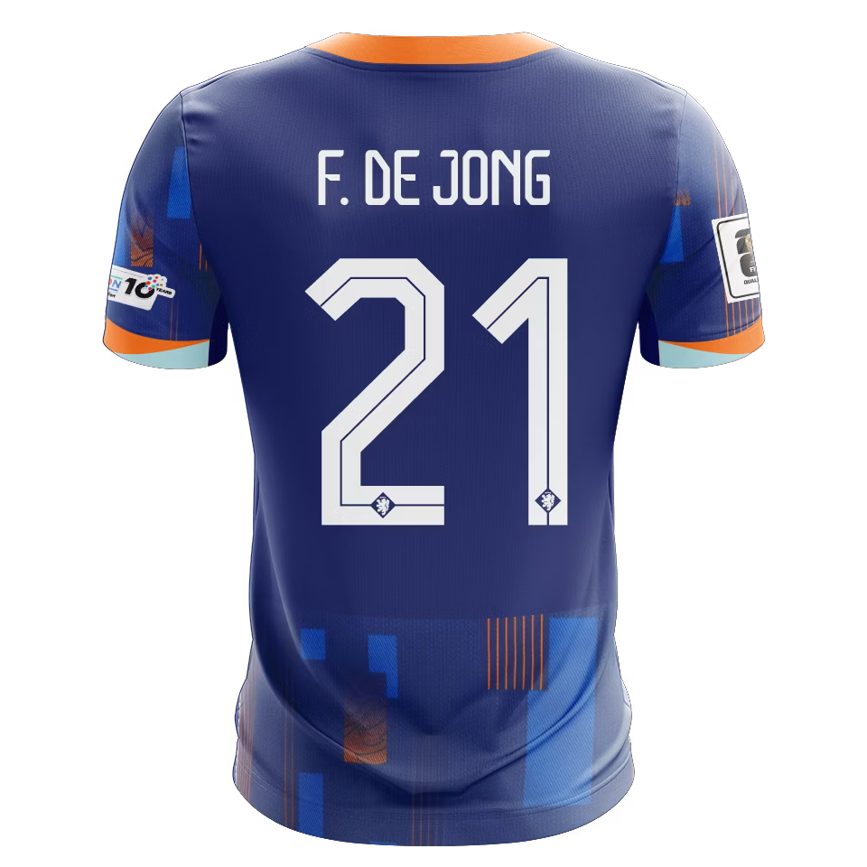 Camisola Paises Baixos 2024 Alternativa Azul Versão Adepto F. DE JONG #21