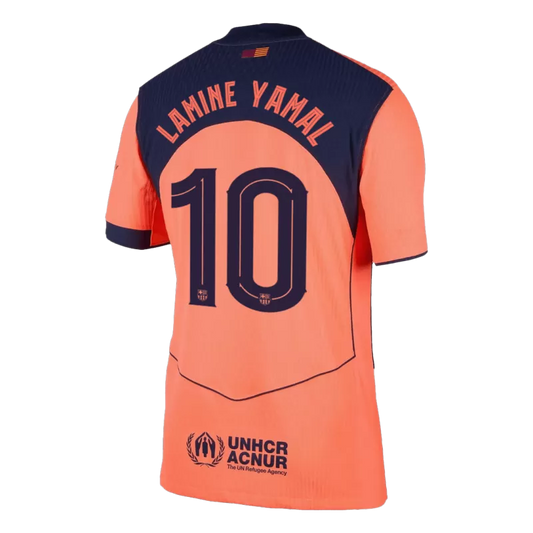 Camisola FC Barcelona 2025-26 Alternativa Laranja UCL Versão Adepto LAMINE YAMAL #10
