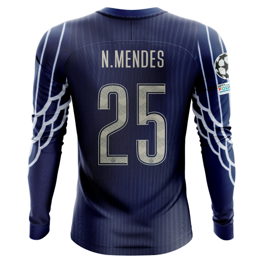 Camisola Manga Comprida FC Paris Saint-Germain 2024-25 Alternativa Azul UCL Versão Adepto N. MENDES #25