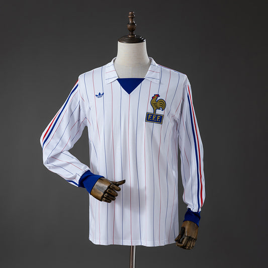 Camisola Manga Comprida França 1980 Alternativa Branca Versão Adepto