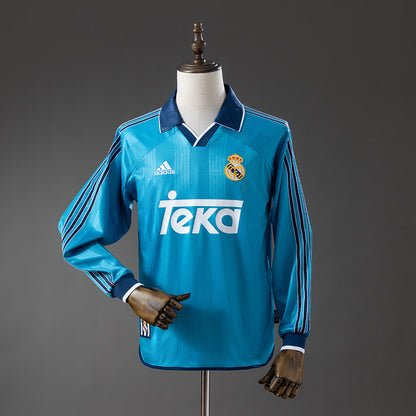 Camisola Manga Comprida Real Madrid 1999-00 Alternativa Azul Versão Adepto