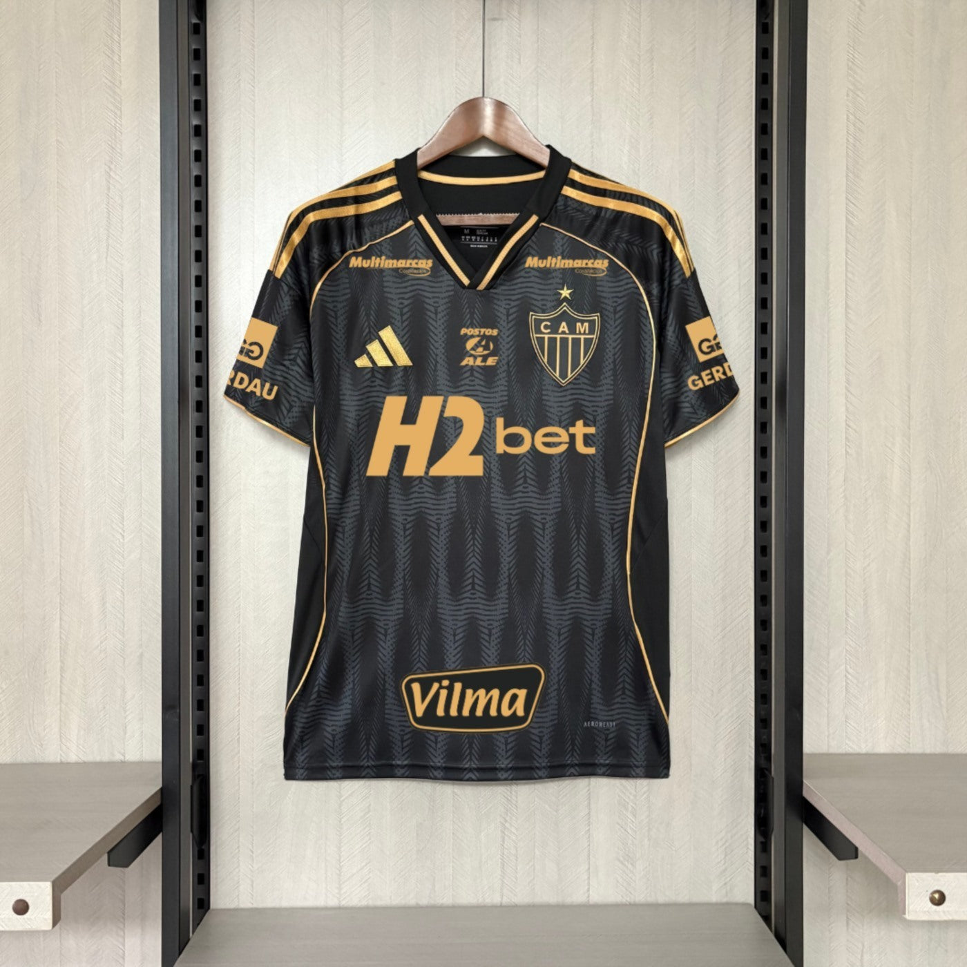 Camisola Atlético-MG 2025-26 Alternativa Preta Versão Adepto Todos Patrocinadores