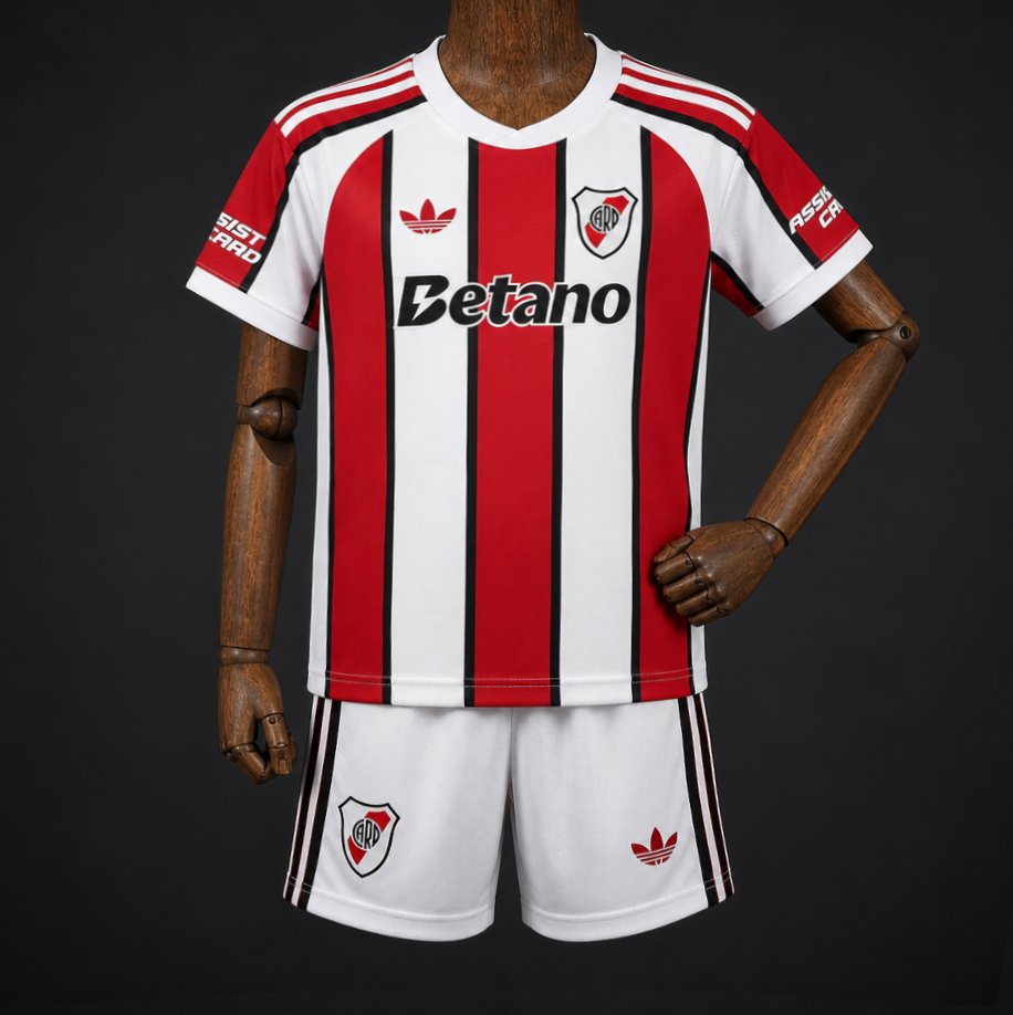 Kit Criança CA River Plate 2026-27 Alternativo Riscas