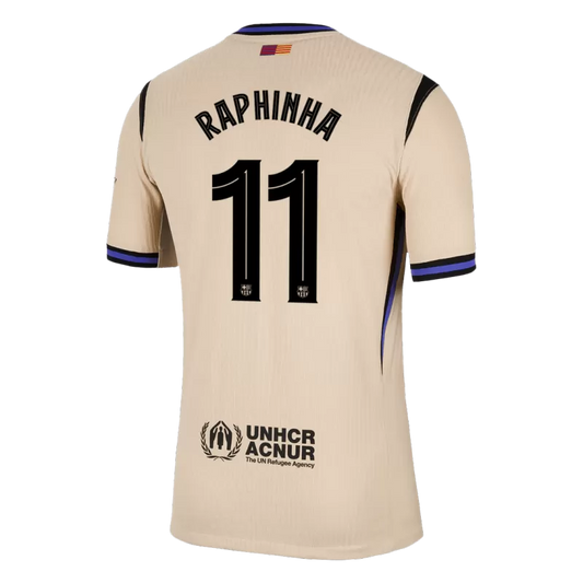 Camisola FC Barcelona 2025-26 Alternativa Amarela UCL Versão Adepto RAPHINHA #11