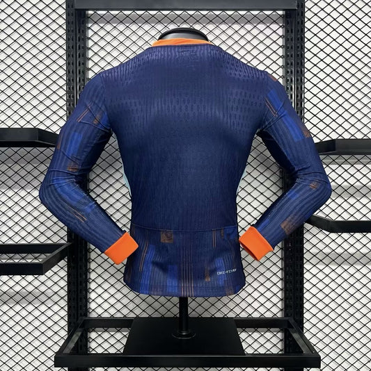 Camisola Manga Comprida Paises Baixos 2024 Alternativa Azul Versão Jogador