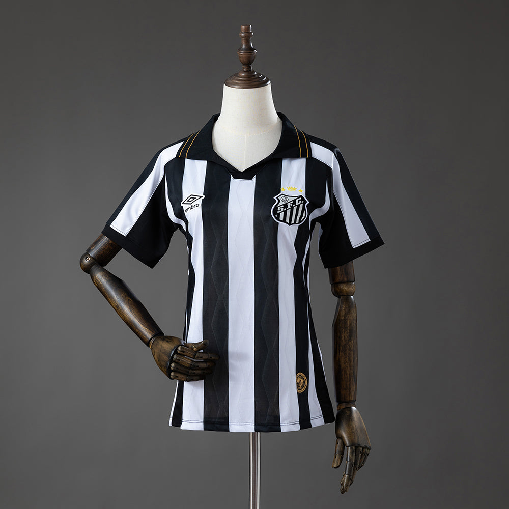 Camisola Santos FC 2026-27 Alternativa Preta/Branca Lisa Versão Mulher