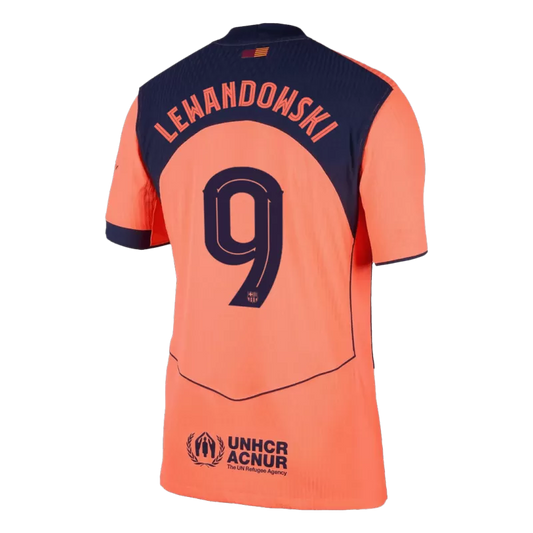 Camisola FC Barcelona 2025-26 Alternativa Laranja UCL Versão Adepto LEWANDOWSKI #9