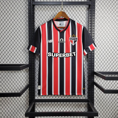 Camisola São Paulo 2024-25 Alternativa Riscas Versão Adepto Todos Patrocinadores