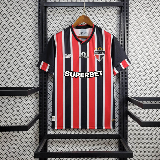Camisola São Paulo 2024-25 Alternativa Riscas Versão Adepto Todos Patrocinadores