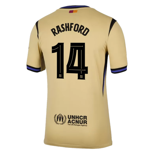 Camisola FC Barcelona 2025-26 Alternativa Amarela UCL Versão Adepto RASHFORD #14