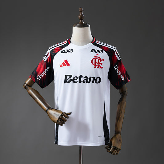 Camisola CR Flamengo 2025-26 Alternativa Branca Versão Adepto Todos Patrocinadores