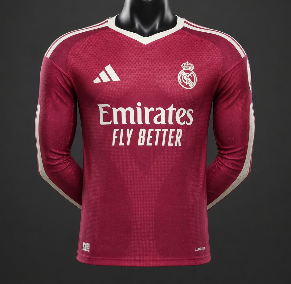 Camisola Manga Comprida Real Madrid CF 2026-27 Alternativa Vermelha Versão Jogador