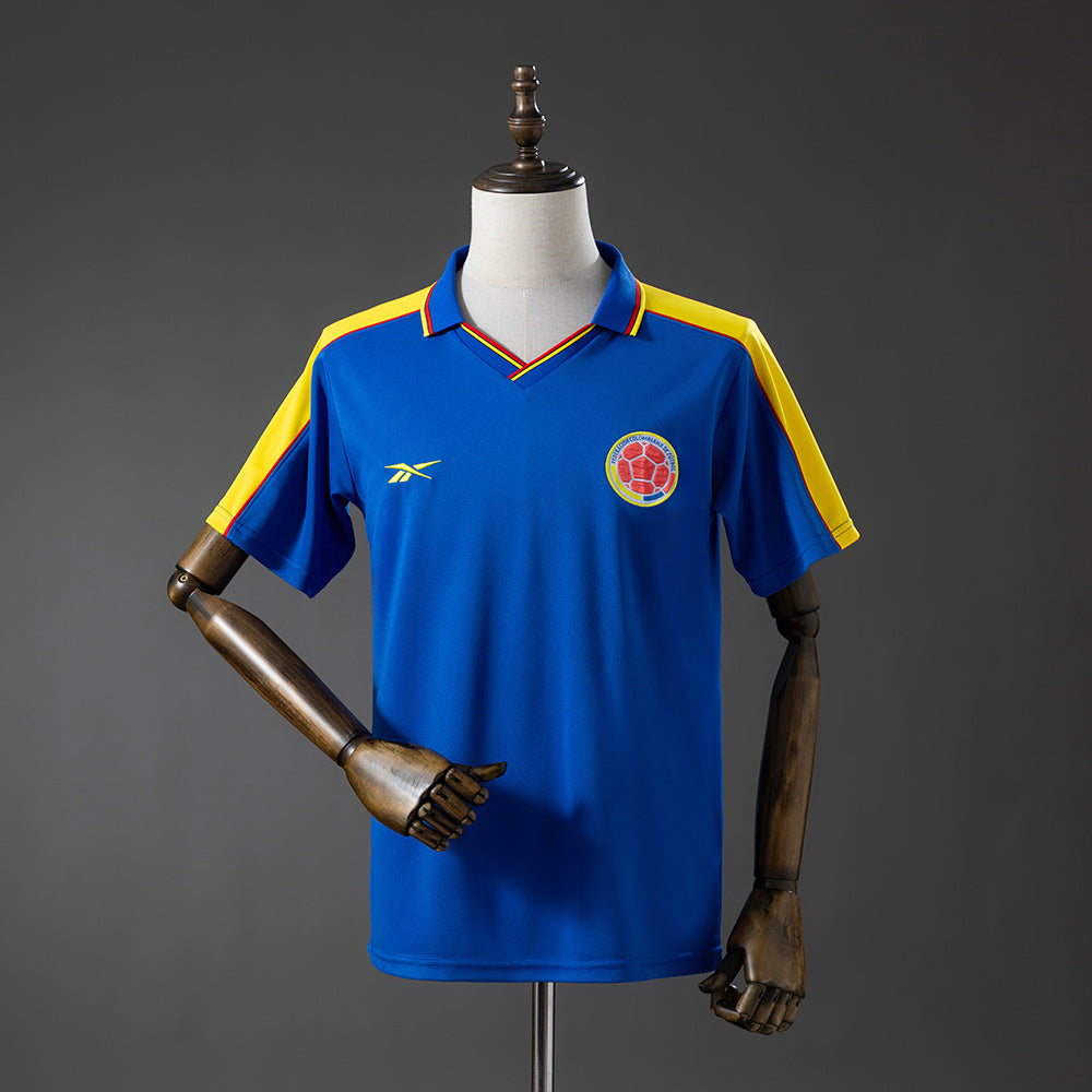 Camisola Colombia 1998 Alternativa Azul Versão Adepto