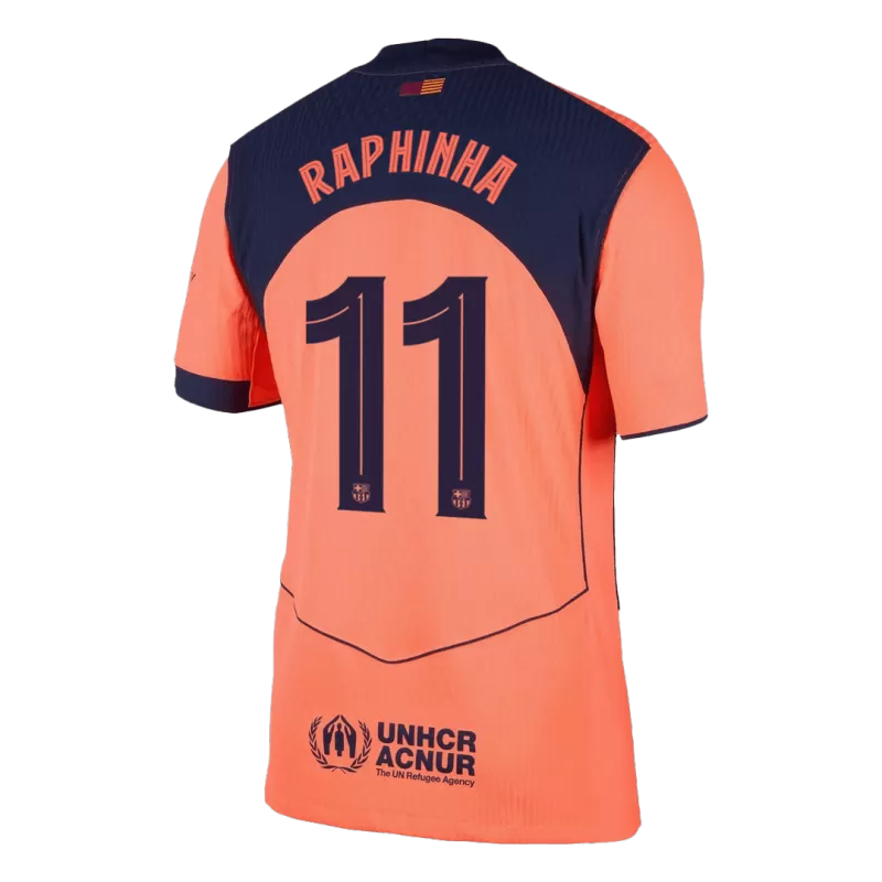 Camisola FC Barcelona 2025-26 Alternativa Laranja UCL Versão Adepto RAPHINHA #11