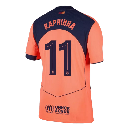 Camisola FC Barcelona 2025-26 Alternativa Laranja UCL Versão Adepto RAPHINHA #11