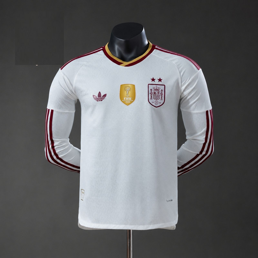Camisola Manga Comprida Espanha 2026 Alternativa Branca 2 Estrelas Campeão Versão Jogador