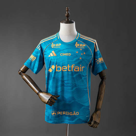 Camisola Cruzeiro EC 2025-26 Alternativa Azul Versão Adepto Todos Patrocinadores