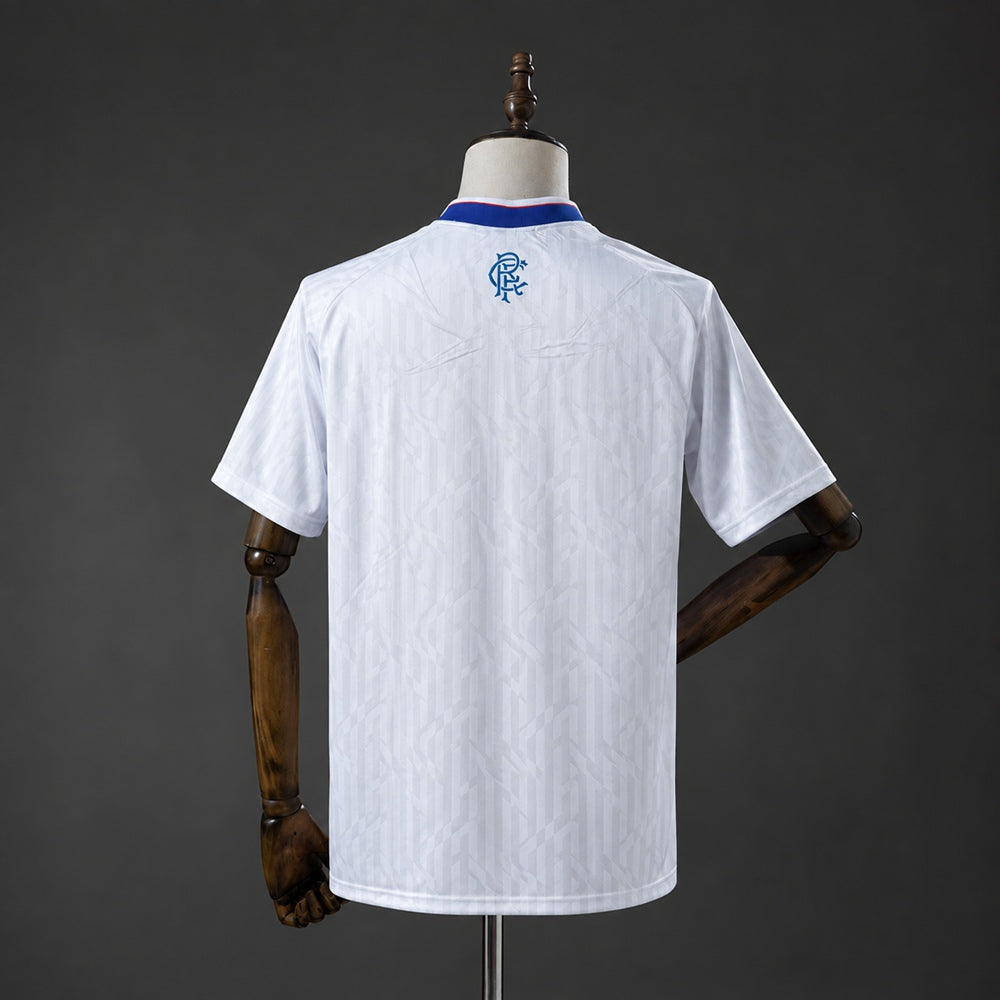 Camisola Rangers FC 1990-91 Alternativa Branca Versão Adepto