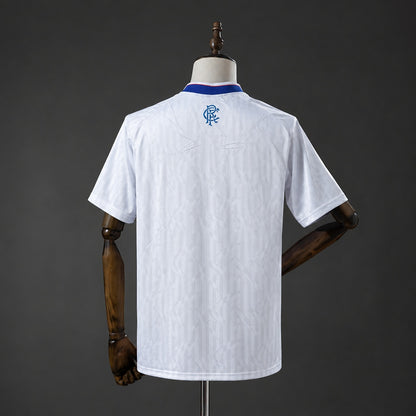 Camisola Rangers FC 1990-91 Alternativa Branca Versão Adepto