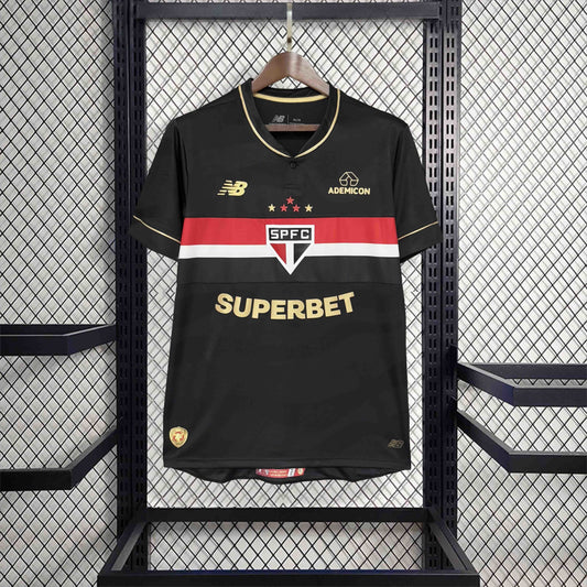 Camisola São Paulo FC 2025-26 Alternativa Preta Versão Adepto Todos Patrocinadores